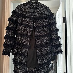 Club Monaco Navy Fringe Tweed Peacoat